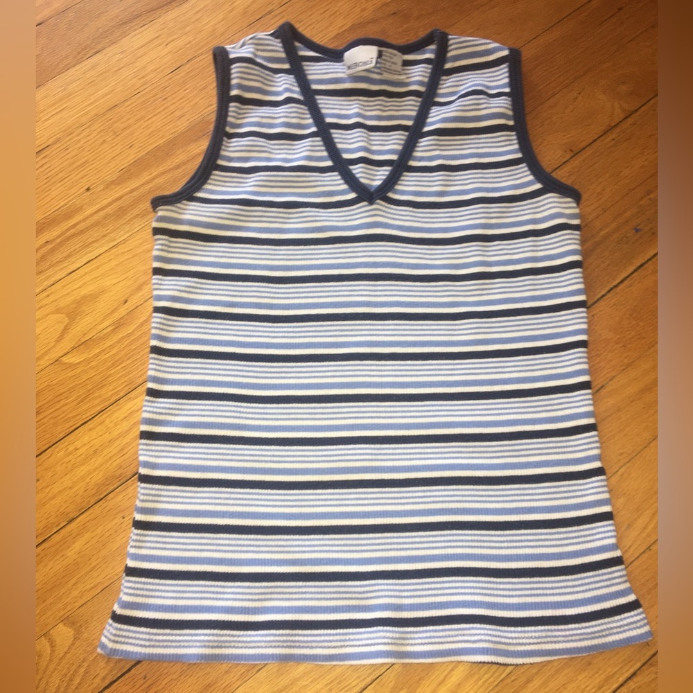 blue and white striped tank top
